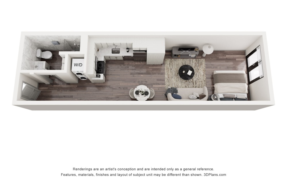 M11 - Studio floorplan layout with 1 bathroom and 468 square feet