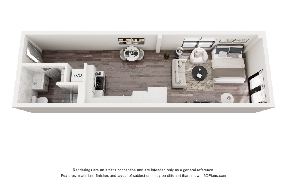 M12 - Studio floorplan layout with 1 bathroom and 478 square feet