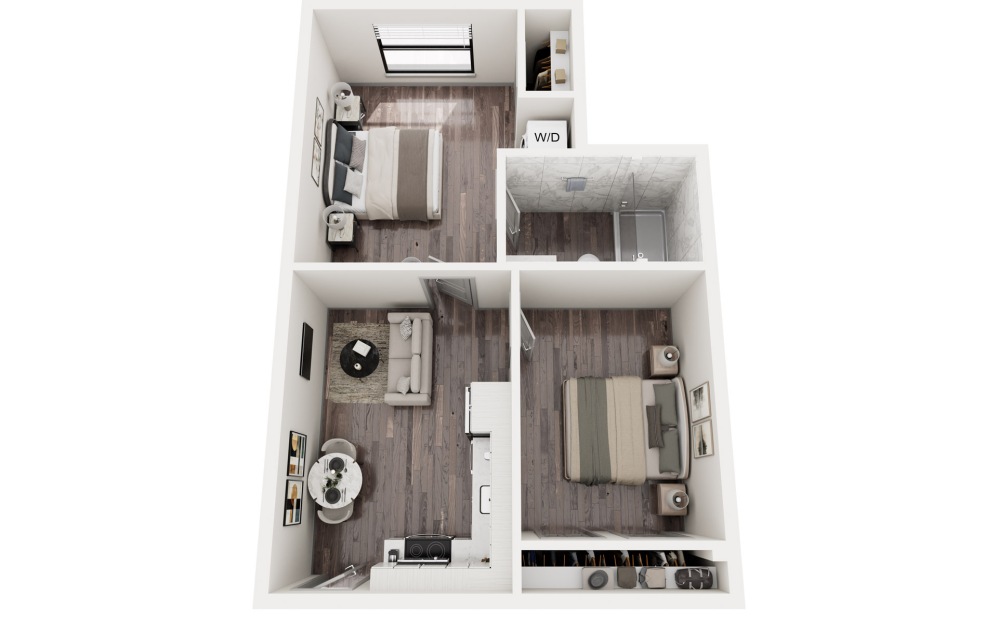 M15 - 2 bedroom floorplan layout with 1 bathroom and 660 square feet