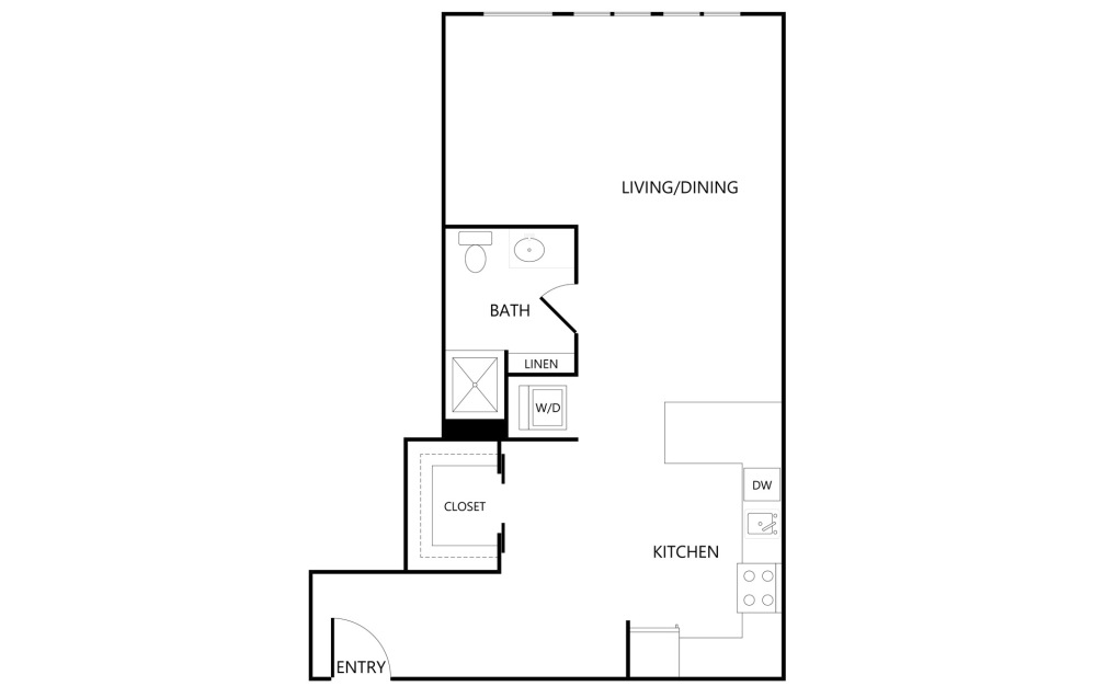 OS2 - Studio floorplan layout with 1 bathroom and 592 square feet