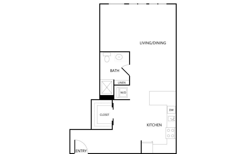 OS1 - Studio floorplan layout with 1 bathroom and 585 square feet
