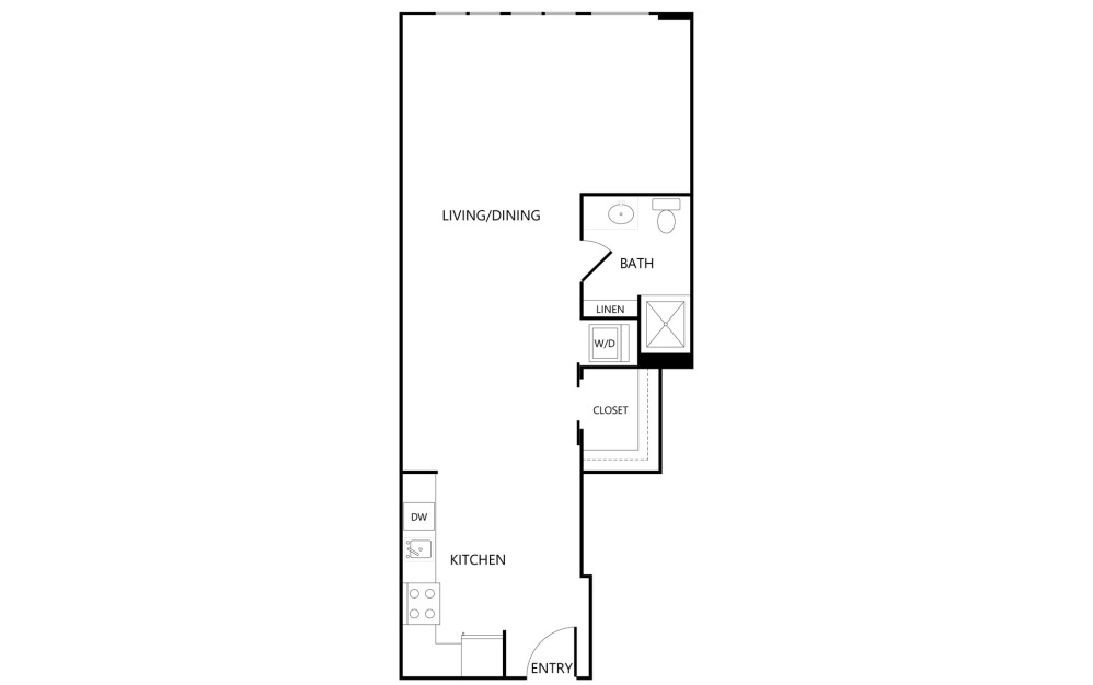 OS1 - Studio floorplan layout with 1 bathroom and 585 square feet