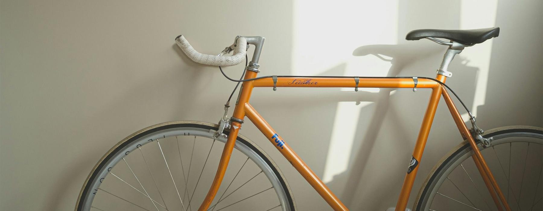 a bicycle parked in a room